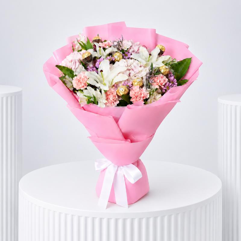 Care Flowers and Ferrero Bouquet in Dubai