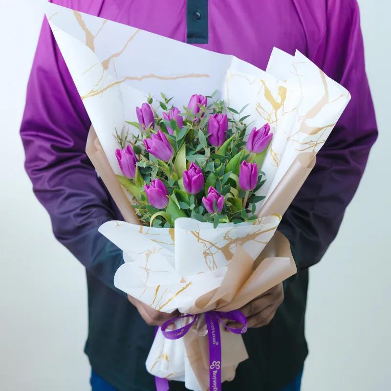Purple Beauty 11 Tulips Bouquet - Flowers gift from Buy Any Flowers Dubai in Al Quoz Industrial Area 4, Dubai, UAE - image 2
