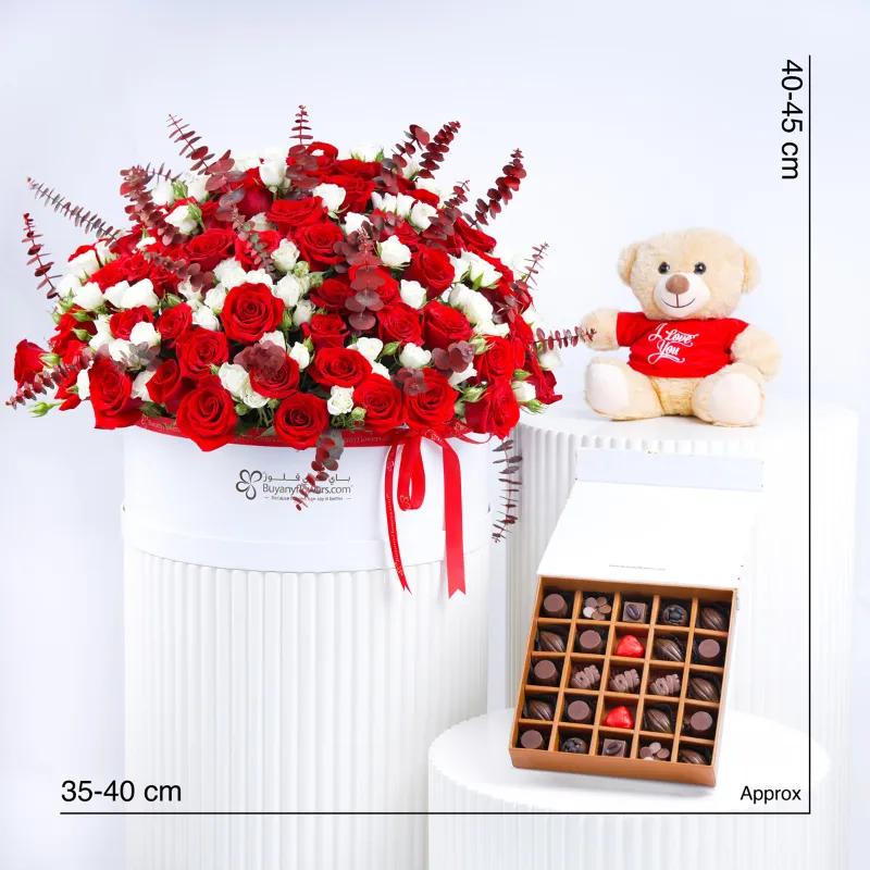Grand Romance 151 Roses in Box Trio - Gift Sets gift from Buy Any Flowers Dubai in Al Quoz Industrial Area 4, Dubai, UAE - image 4
