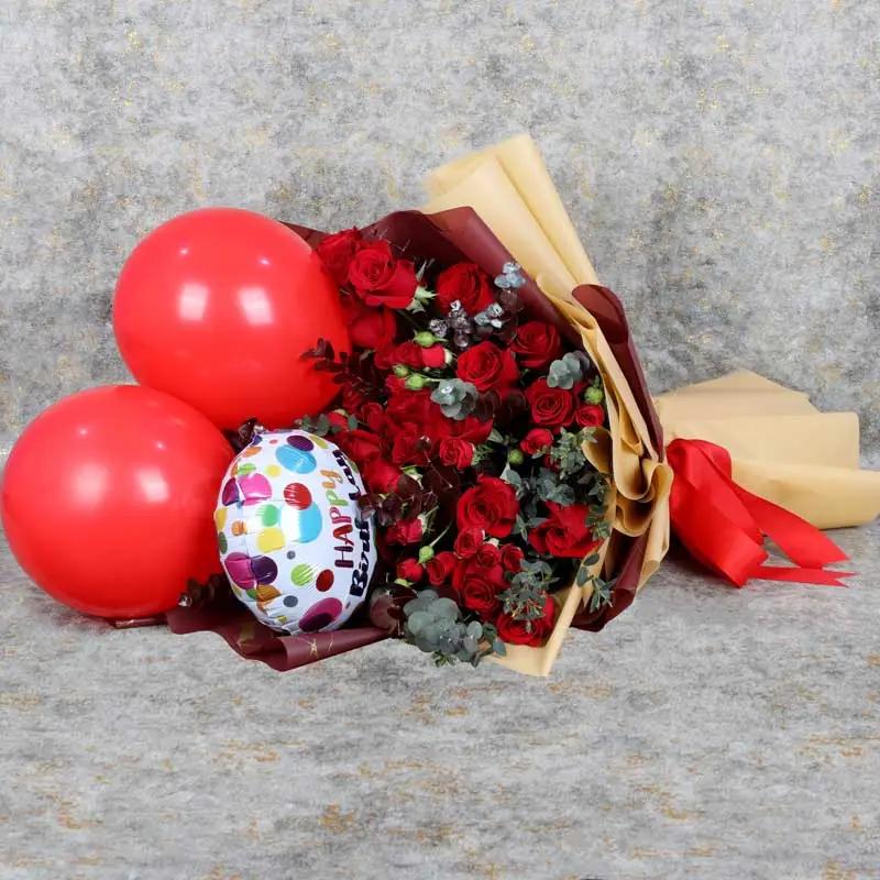 Ruby Red Roses and Birthday Balloons Bouquet thumbnail 4