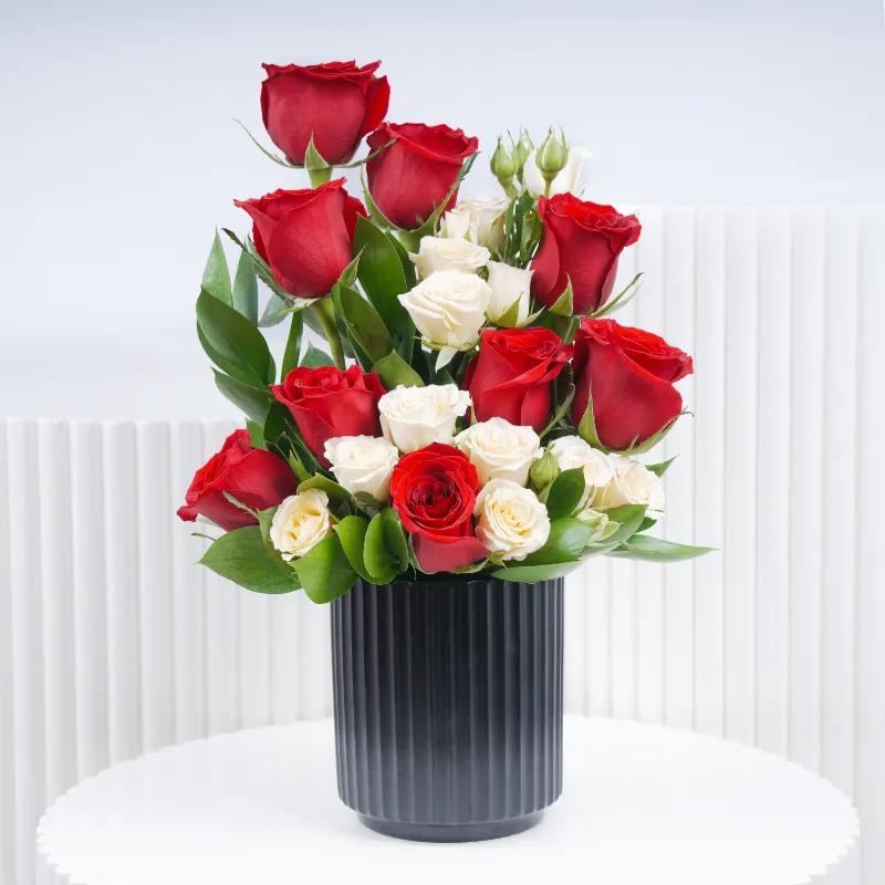 Beauty 11 Red and Peach Roses Arrangement - Flowers gift from Buy Any Flowers Dubai in Al Quoz Industrial Area 4, Dubai, UAE