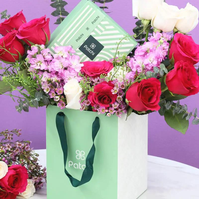 Peach and Dark Pink Patchi Floral Arrangement thumbnail 2