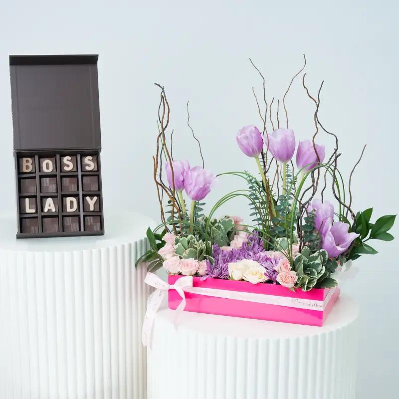 Lilac Charm Flower Arrangement With Chocolate - Gift Sets gift from Buy Any Flowers Dubai in Al Quoz Industrial Area 4, Dubai, UAE