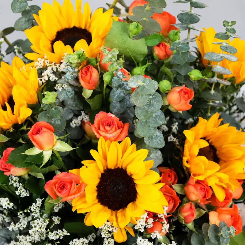 Citrus Sunflower and Roses Bouquet - Flowers gift from Buy Any Flowers Dubai in Al Quoz Industrial Area 4, Dubai, UAE - image 2
