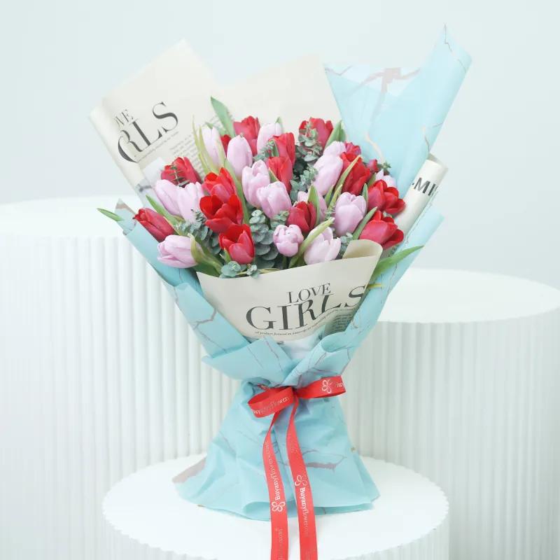 Mysterious 25 Red and Pink Tulips Bouquet - Flowers gift from Buy Any Flowers Dubai in Al Quoz Industrial Area 4, Dubai, UAE