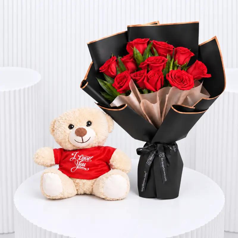 Beauty 11 Red Roses Bouquet with Teddy - Gift Sets gift from Buy Any Flowers Dubai in Al Quoz Industrial Area 4, Dubai, UAE