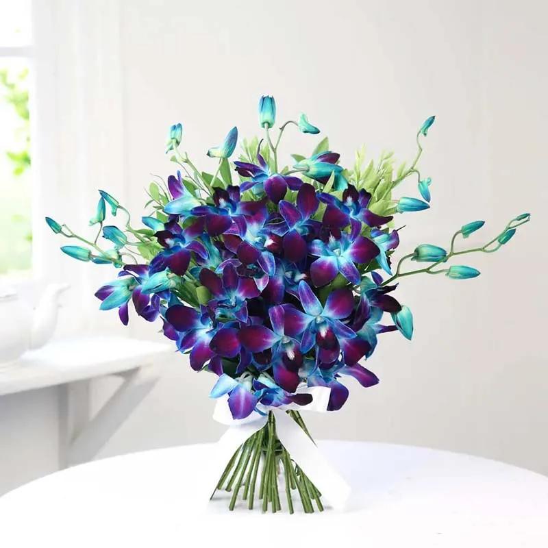 Blue Orchids Bouquet and Fudge Cake thumbnail 2