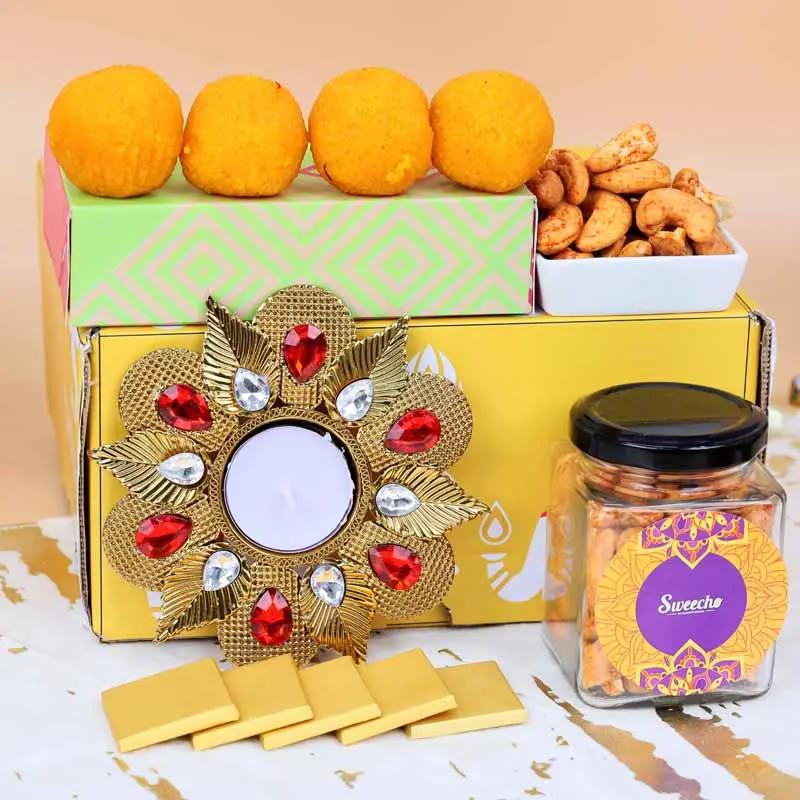 Diwali Sweets and Savoury Yellow Gift Box thumbnail 2