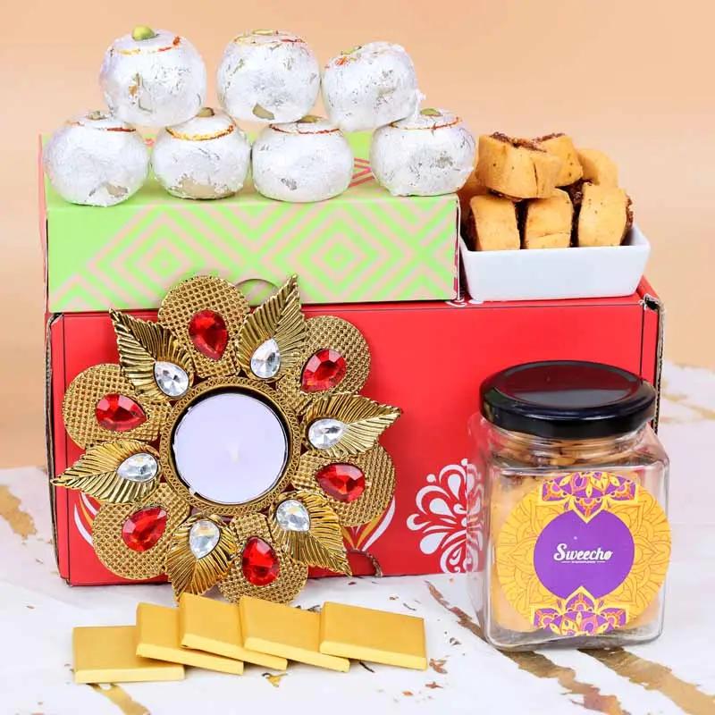 Diwali Sweets and Savoury Red Gift Box - Gifts gift from Buy Any Flowers Dubai in Al Quoz Industrial Area 4, Dubai, UAE - image 2