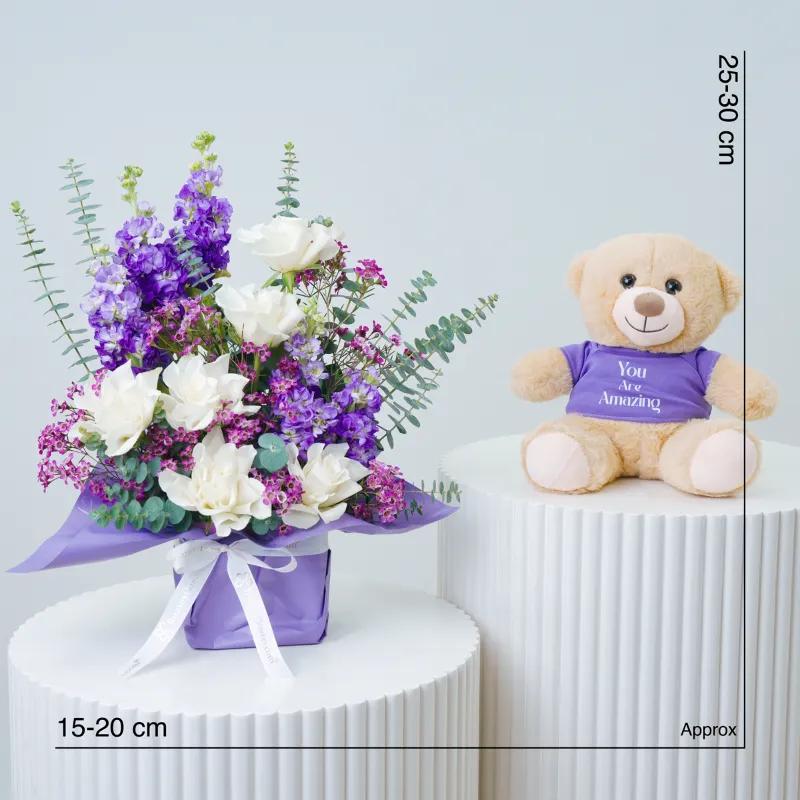Purple Bloom Vase With Teddy - Gift Sets gift from Buy Any Flowers Dubai in Al Quoz Industrial Area 4, Dubai, UAE - image 4