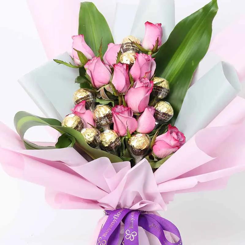Love 11 Purple Roses and Ferrero Bouquet thumbnail 3