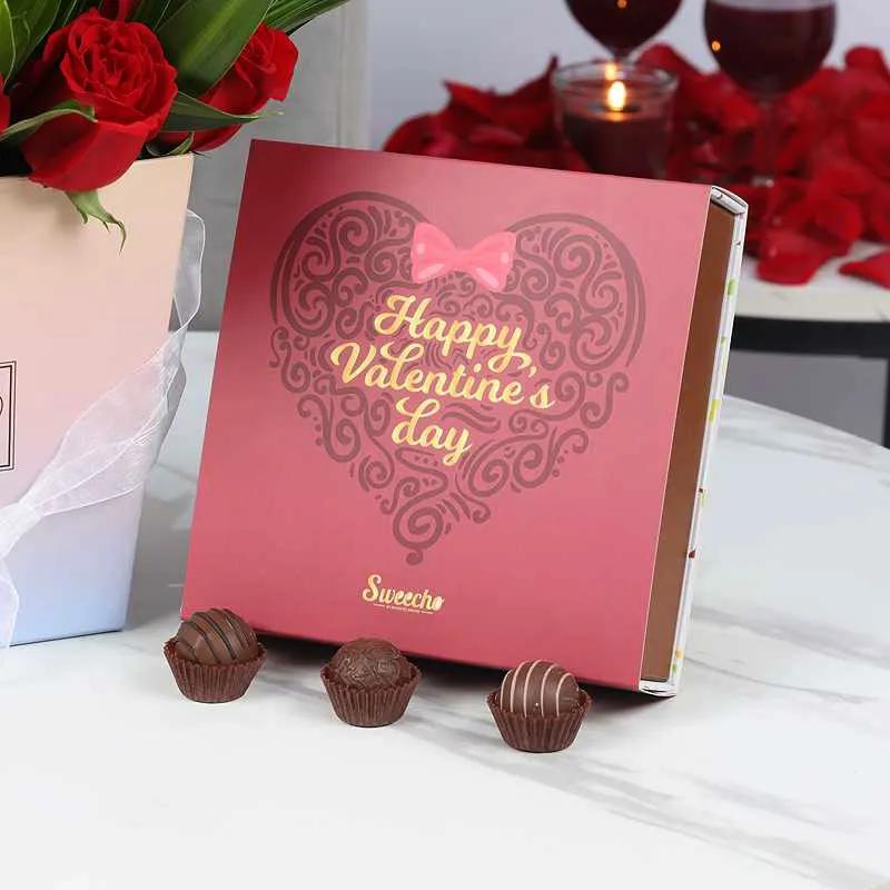 Box of Love 21 Red Roses with Valentine Chocolates By Sweecho thumbnail 2