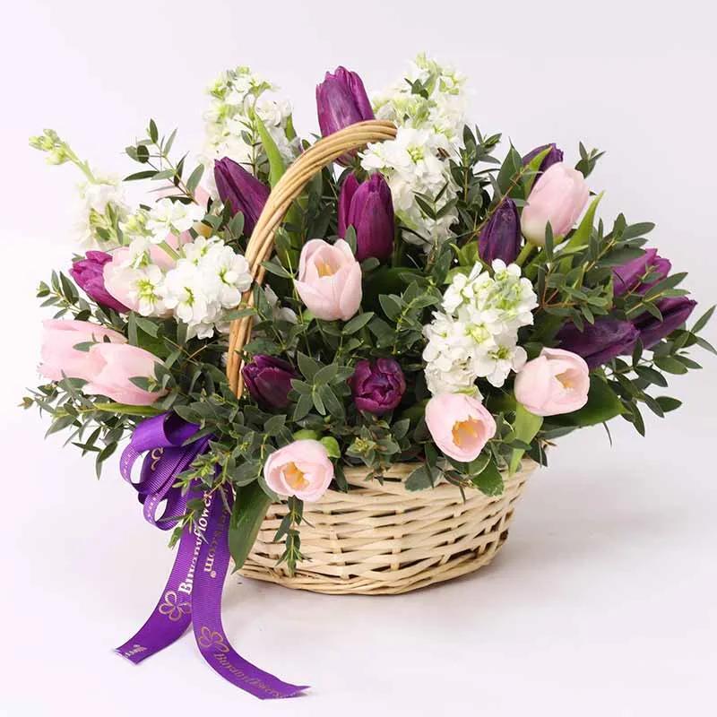 Painted Skies Floral Basket with Deluxe Patchi Chocolates thumbnail 2