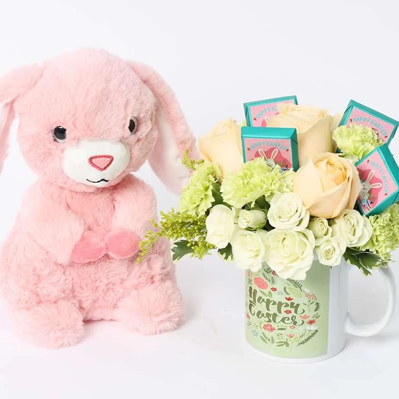 Flowers and Chocolates in Easter Mug with Pink Bunny - Gift Sets gift from Buy Any Flowers Dubai in Al Quoz Industrial Area 4, Dubai, UAE - image 2