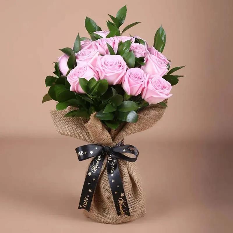 Pink Roses in Natural Jute