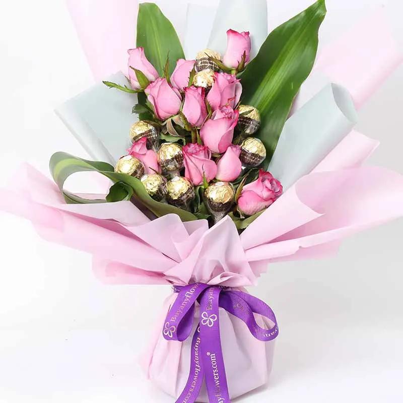 Love 11 Purple Roses and Ferrero Bouquet thumbnail 2