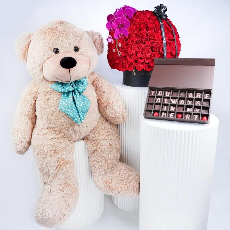 My Princess 251 Red Roses in Box Trio - Gift Sets gift from Buy Any Flowers Dubai in Al Quoz Industrial Area 4, Dubai, UAE