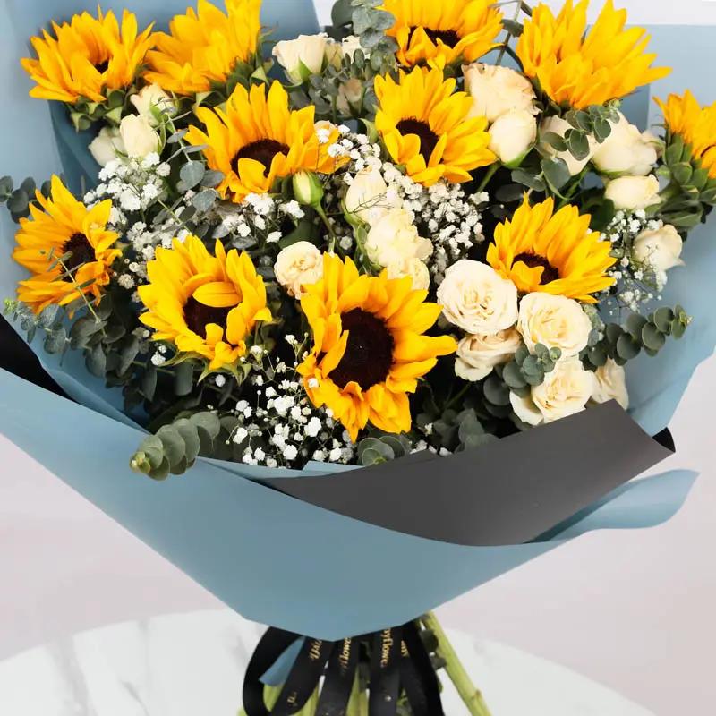 Peachy Sunflowers and Roses Bouquet - Flowers gift from Buy Any Flowers Dubai in Al Quoz Industrial Area 4, Dubai, UAE - image 3