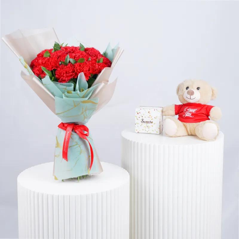 Love 21 Red Carnations Bouquet Trio - Gift Sets gift from Buy Any Flowers Dubai in Al Quoz Industrial Area 4, Dubai, UAE