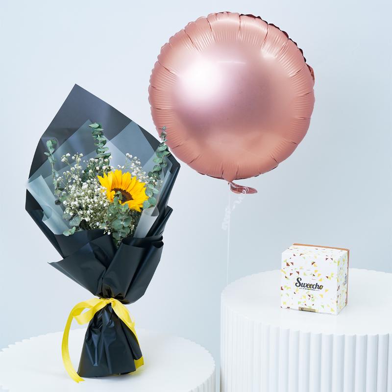 Choco Sunny Flower Balloon Trio - Gift Sets gift from Buy Any Flowers Dubai in Al Quoz Industrial Area 4, Dubai, UAE