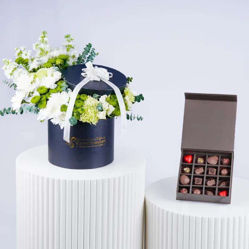 Ivory Flower Box with Chocolates - Gift Sets gift from Buy Any Flowers Dubai in Al Quoz Industrial Area 4, Dubai, UAE