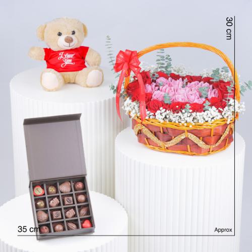 Pure Heart 25 Roses Basket Trio - Gift Sets gift from Buy Any Flowers Dubai in Al Quoz Industrial Area 4, Dubai, UAE - image 4