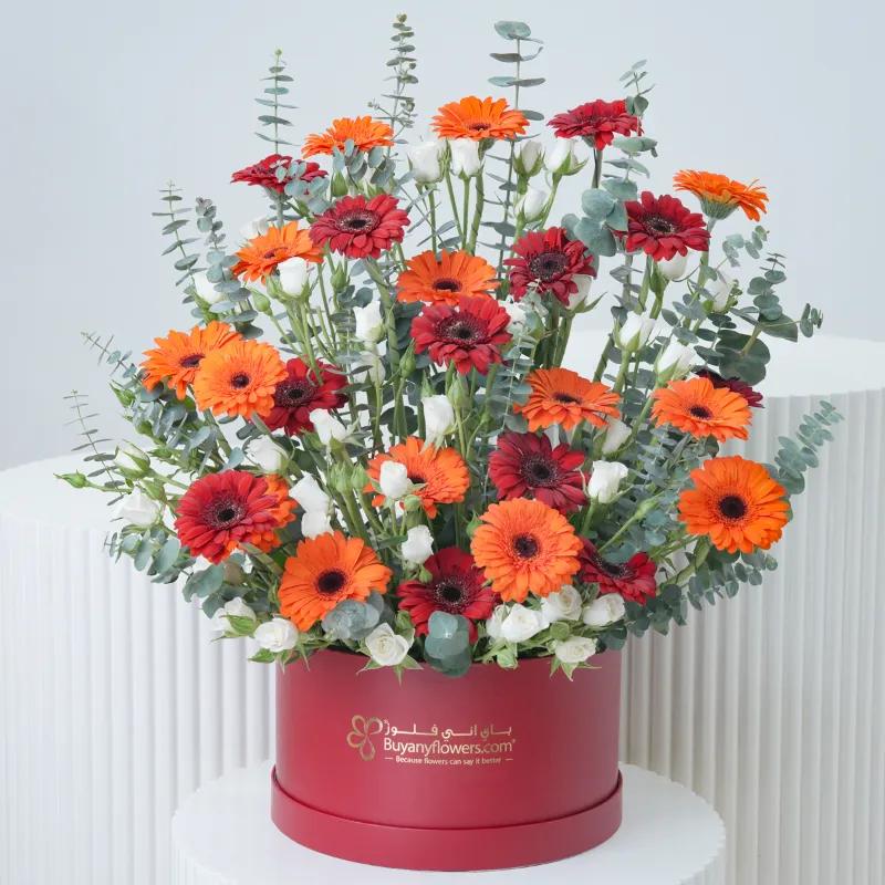 Sunset Gerbera Flower Box - Flowers gift from Buy Any Flowers Dubai in Al Quoz Industrial Area 4, Dubai, UAE