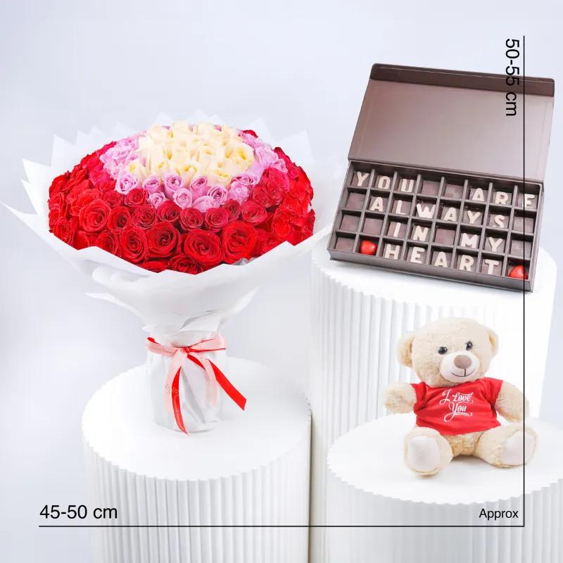 Garden of Love 151 Roses Bouquet Trio - Gift Sets gift from Buy Any Flowers Dubai in Al Quoz Industrial Area 4, Dubai, UAE - image 4