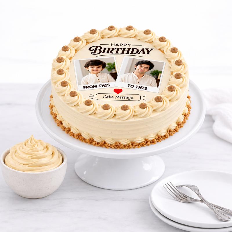 Personalised Then and Now Birthday Cake in Dubai