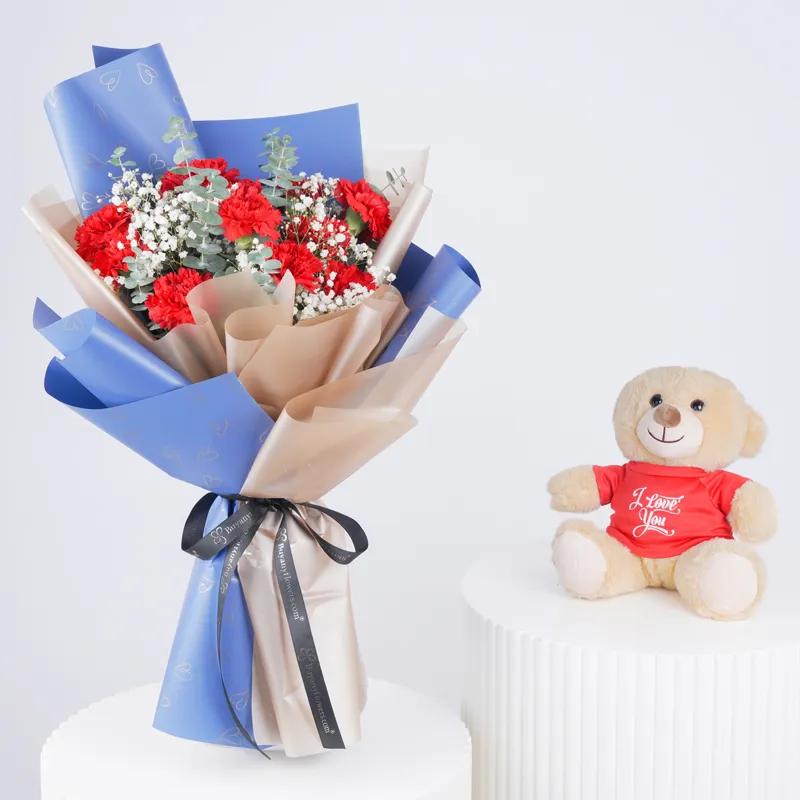Love 11 Red Carnations Bouquet With Teddy in Dubai