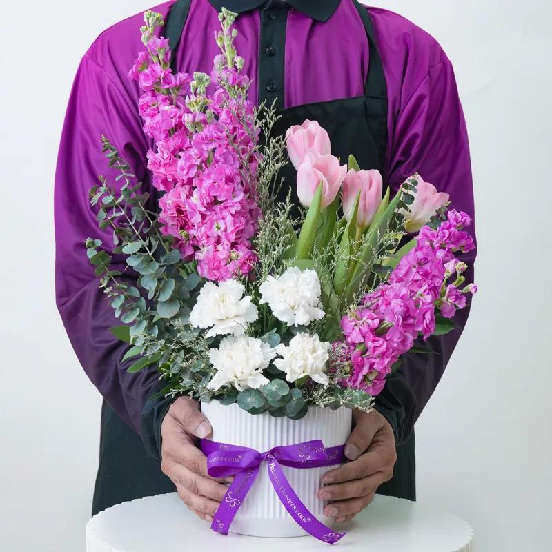 Pastel Bloom Ceramic Arrangement With Chocolate - Gift Sets gift from Buy Any Flowers Dubai in Al Quoz Industrial Area 4, Dubai, UAE - image 3