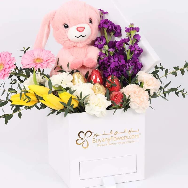 Easter Bunny Eggs and Flower Box Pink - Flowers gift from Buy Any Flowers Dubai in Al Quoz Industrial Area 4, Dubai, UAE - image 2