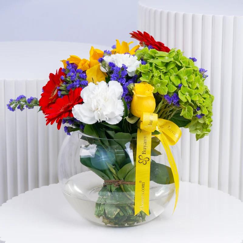 Wishes Mix Flowers in Fish Bowl - Flowers gift from Buy Any Flowers Dubai in Al Quoz Industrial Area 4, Dubai, UAE