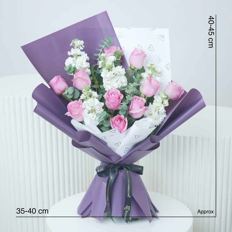 Tender Charm Roses and Stocks Bouquet thumbnail 4