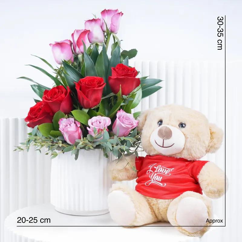 Beauty 11 Red and Purple Roses With Teddy - Gift Sets gift from Buy Any Flowers Dubai in Al Quoz Industrial Area 4, Dubai, UAE - image 3