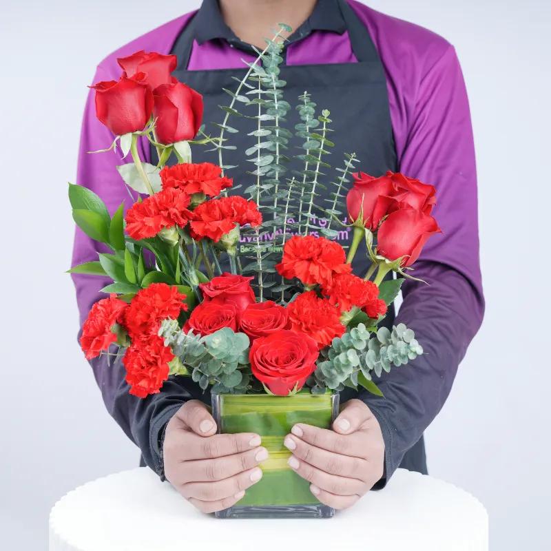Eternal Red Roses and Carnations in Vase - Flowers gift from Buy Any Flowers Dubai in Al Quoz Industrial Area 4, Dubai, UAE - image 2