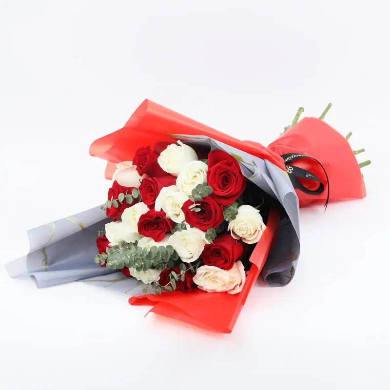 Beauty in Red and White 21 Roses Bouquet thumbnail 3