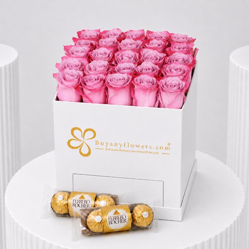White Box of Love 25 Purple Roses - Flowers gift from Buy Any Flowers Dubai in Al Quoz Industrial Area 4, Dubai, UAE