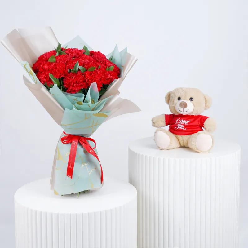 Love 21 Red Carnations Bouquet With Teddy from Buy Any Flowers Dubai in Dubai