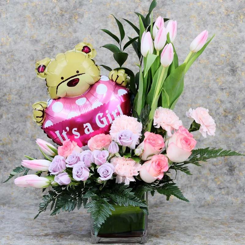 Welcome Its a Girl Balloon and Flower Vase thumbnail 2