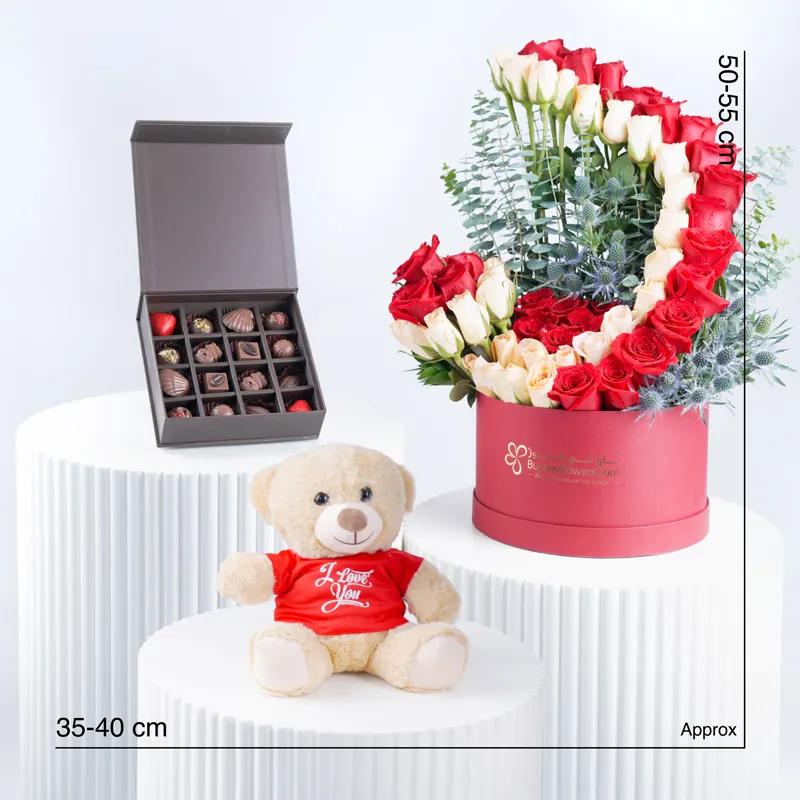 Velvet Blush 65 Roses in Box Trio - Gift Sets gift from Buy Any Flowers Dubai in Al Quoz Industrial Area 4, Dubai, UAE - image 4