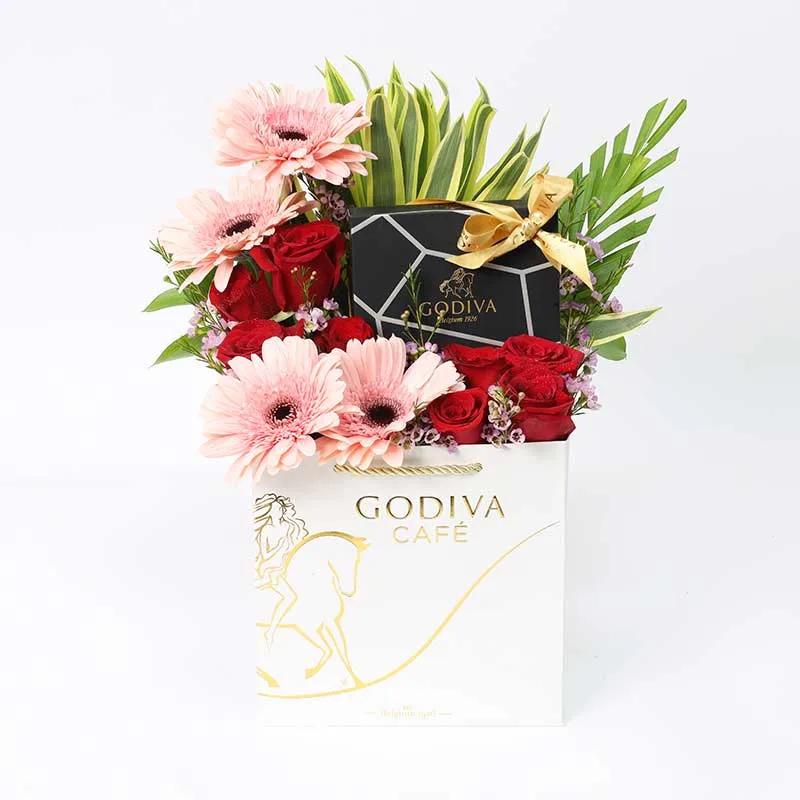 Scarlet Beauty Floral Godiva Arrangement