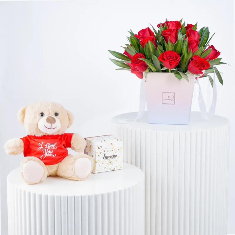 Box Of Love 21 Red Roses Trio - Gift Sets gift from Buy Any Flowers Dubai in Al Quoz Industrial Area 4, Dubai, UAE