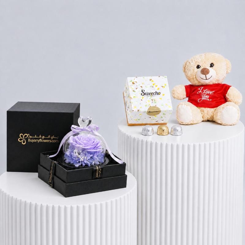 Designer Purple Preserved Rose Trio - Flowers gift from Buy Any Flowers Dubai in Al Quoz Industrial Area 4, Dubai, UAE