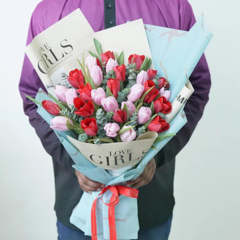 Mysterious 25 Red and Pink Tulips Bouquet Trio - Gift Sets gift from Buy Any Flowers Dubai in Al Quoz Industrial Area 4, Dubai, UAE - image 2