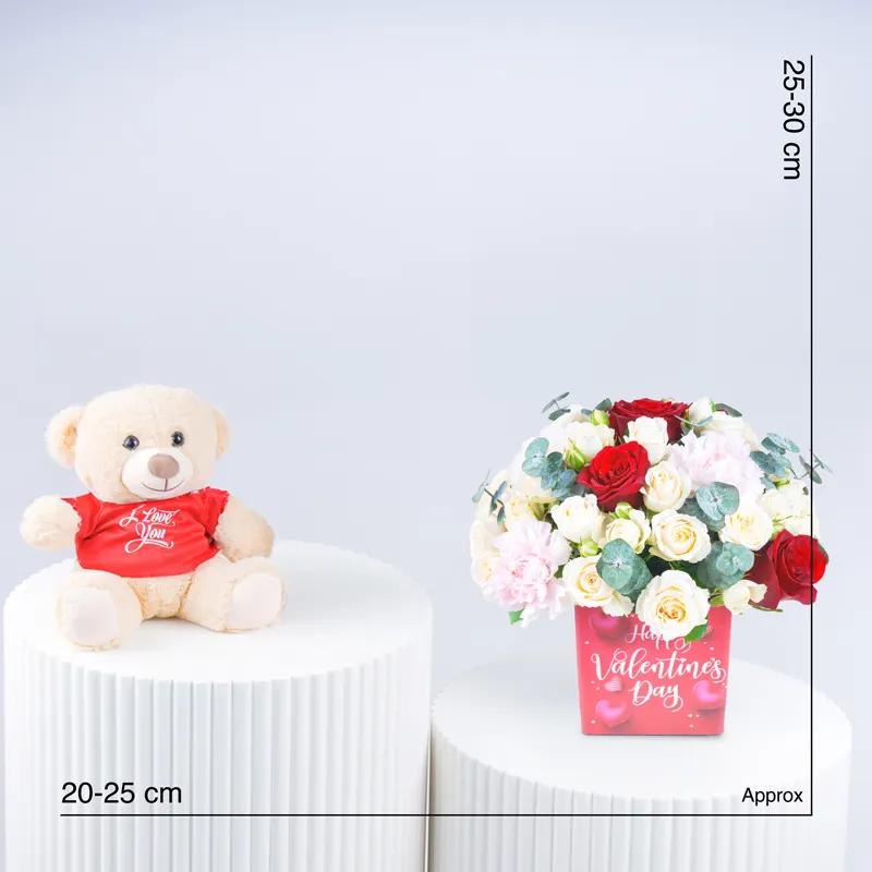 Valentine Flower Arrangement and I Love You Teddy - Gift Sets gift from Buy Any Flowers Dubai in Al Quoz Industrial Area 4, Dubai, UAE - image 3