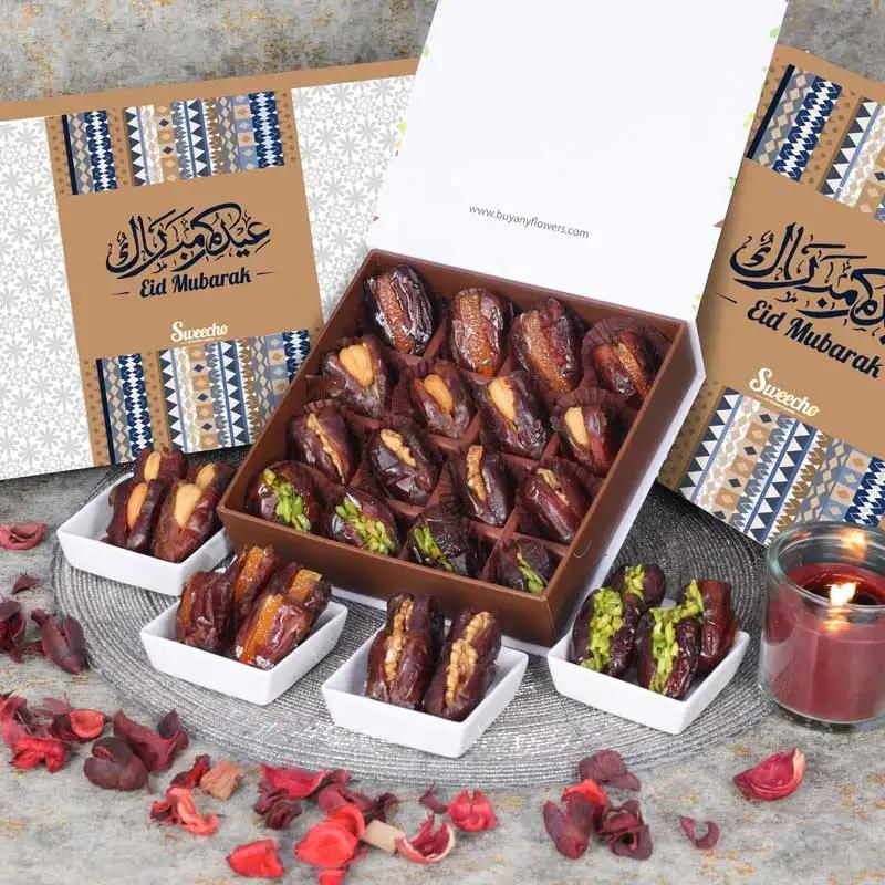 Eid Stuffed Dates By Sweecho 16 Pcs Blue - Chocolates gift from Buy Any Flowers Dubai in Al Quoz Industrial Area 4, Dubai, UAE