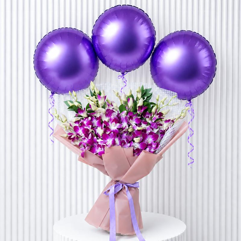 Purple Orchid and Balloons - Gift Sets gift from Buy Any Flowers Dubai in Al Quoz Industrial Area 4, Dubai, UAE
