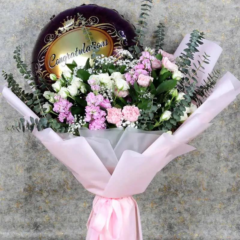 Pastel Flower and Congratulation Balloon Bouquet thumbnail 2