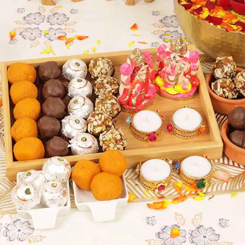 Diwali Sweets and Chocolates Tray with Idols thumbnail 2